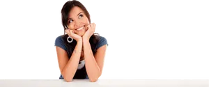 Dreamy Smile Girl_ Black Background PNG