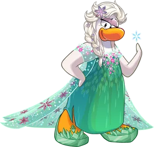 Duck_ Character_ Dressed_as_ Elsa PNG image