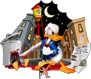 Duck Detective Cartoon Scene PNG image