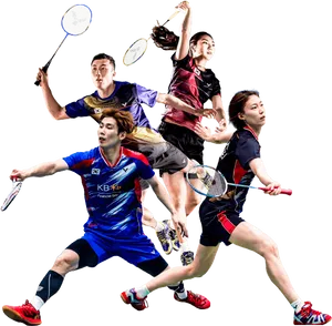 Dynamic Badminton Players Action Shots PNG image