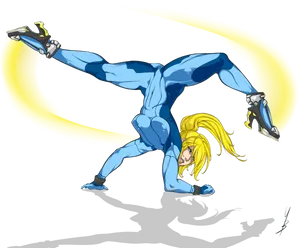 Dynamic Blonde Heroine Kick PNG image