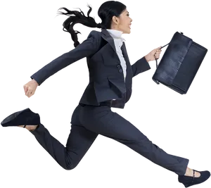 Dynamic Businesswomanin Action PNG image