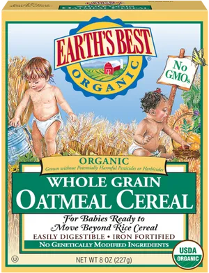 Earths Best Organic Whole Grain Oatmeal Cereal Box PNG image