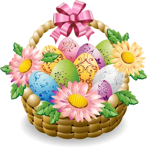 Easter Basketwith Decorated Eggsand Flowers
