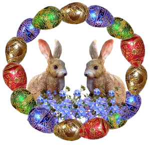 Easter Bunniesand Decorated Eggs Wreath