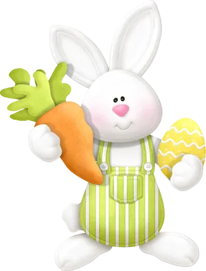 Easter Bunny Cartoon Holding Carrotand Egg PNG image