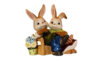 Easter Bunny Figurines Black Background PNG image