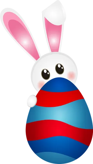 Easter Bunny Hiding Behind Egg PNG image