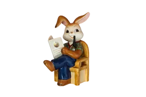 Easter Bunny Reading Book Figurine