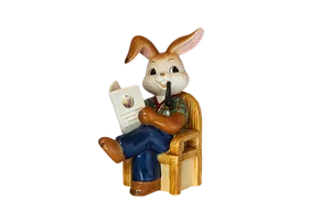 Easter Bunny Reading Figurine PNG image