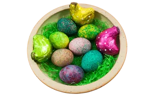 Easter Egg Basketwith Chocolate Bunnies PNG image