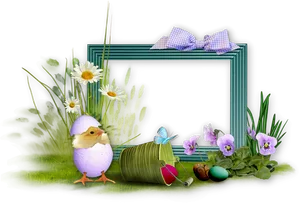 Easter Framewith Chickand Flowers.png PNG image