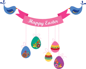Easter Greeting Bannerwith Decorated Eggsand Birds
