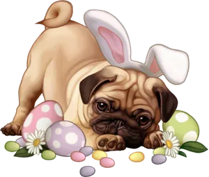 Easter Pugwith Bunny Earsand Eggs PNG image