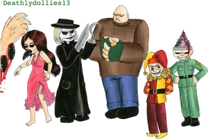 Eccentric Horror Character Lineup PNG image