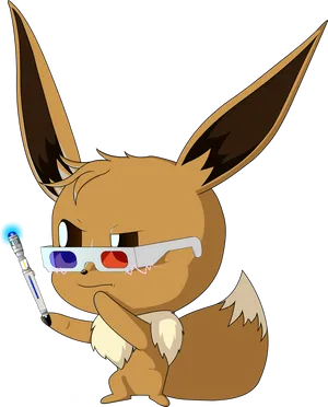 Eevee_with_3 D_ Glasses_and_ Lightsaber.png PNG image