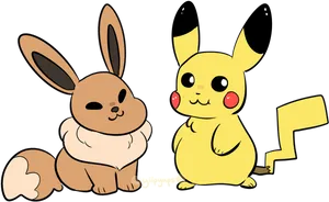 Eeveeand Pikachu Friends PNG image
