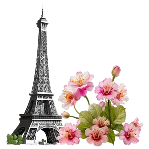 Eiffel Tower With Blooming Flowers PNG 05212024