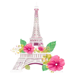 Eiffel Tower With Blooming Flowers PNG Oki PNG