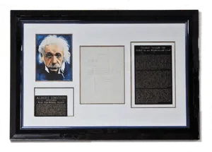 Einstein Portraitand Manuscript Display PNG