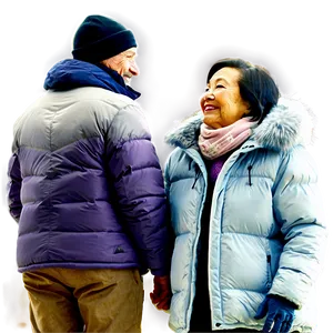 Elderly Couple Winter Walk Png Xef PNG image