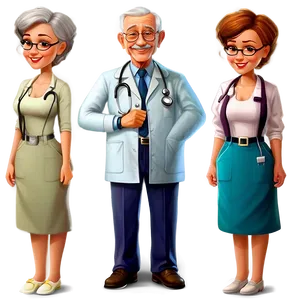 Elderly Doctor Cartoon Character PNG 20