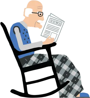 Elderly Man Reading Newspaperon Rocking Chair PNG image