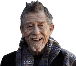 Elderly Man Smiling Wearing Scarf PNG image