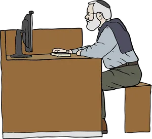 Elderly Man Using Computer Clipart PNG image