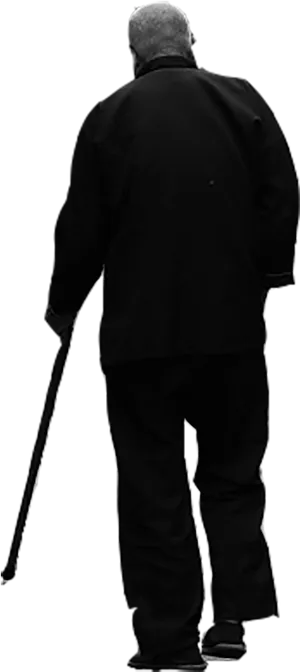 Elderly Man Walkingwith Cane Silhouette PNG image