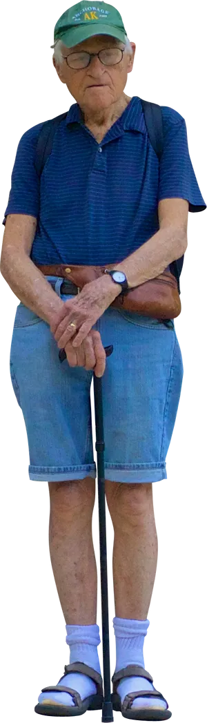 Elderly Man With Cane Standing PNG image