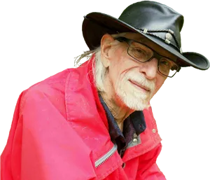 Elderly Manin Red Jacketand Black Hat PNG image