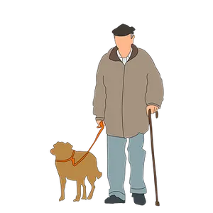 Elderly Manwith Guide Dog PNG image