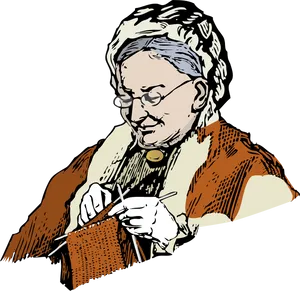 Elderly Woman Knitting Illustration PNG image