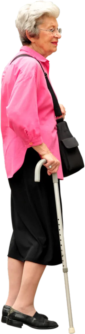 Elderly Woman Walking With Cane