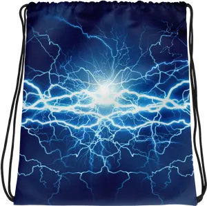 Electric Blue Lightning Drawstring Bag PNG image