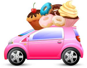 Electric Car Topped With Desserts PNG image