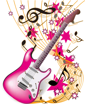 Electric Guitarand Musical Notes Graphic PNG image