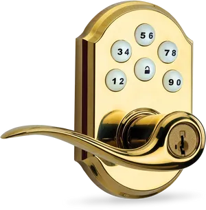 Electronic Keypad Door Lock Golden PNG image