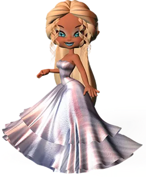 Elegant Animated Characterin Ballgown PNG image
