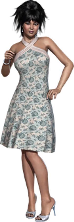 Elegant Animated Woman Floral Dress