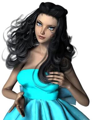Elegant Animated Womanin Blue Dress