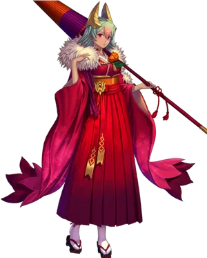 Elegant Anime Characterin Red Kimono PNG image