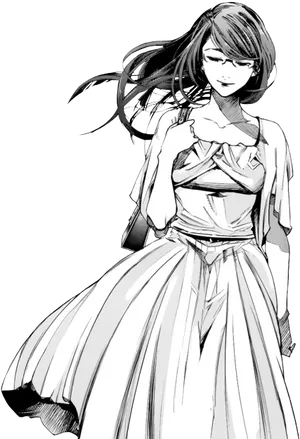 Elegant Anime Girl Monochrome PNG image