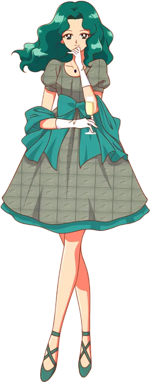 Elegant Anime Girlin Green Dress PNG image