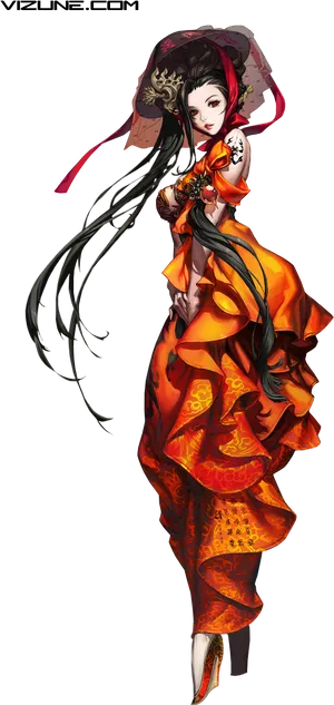 Elegant Asian Warrior Character Art PNG image