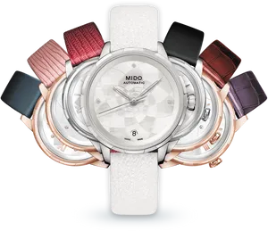 Elegant Automatic Watch Multiple Straps PNG image