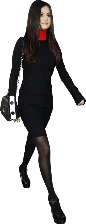 Elegant Black Dress Fashion Model PNG image
