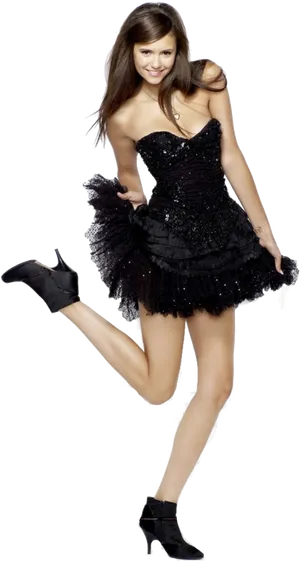 Elegant Black Dress Pose PNG image