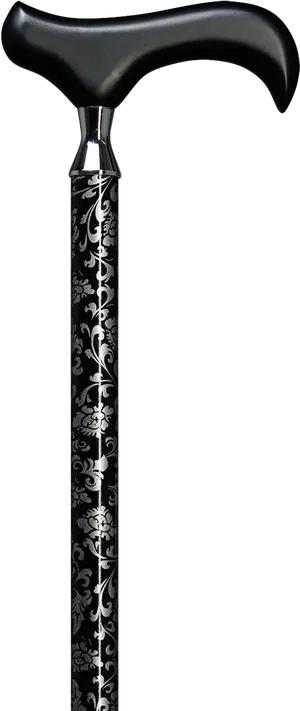 Elegant Black Floral Walking Stick PNG